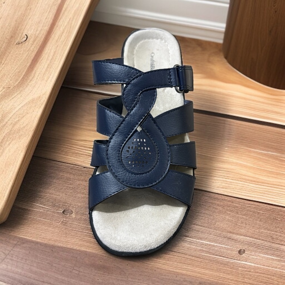 croft & barrow Navy Leather Strappy Slide Sandals - Picture 6 of 8